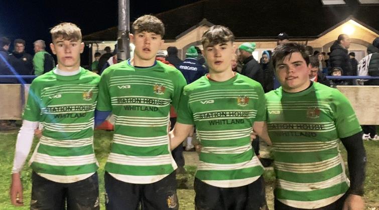 Whitland try scorers - Jake Williams, Ethan Ryan, Tyler Reynolds and Jack Worthing. Pic - Melissa Halpin